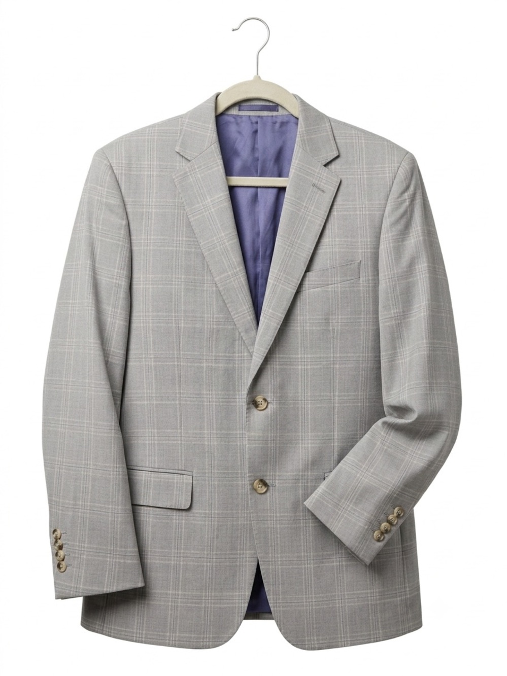 Light Gray Plaid Men's set  Coat Blazer with elegant pants wedding/prom  2 piece